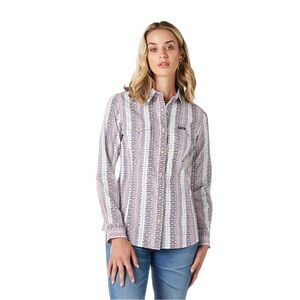 Wrangler Retro Western Snap Button Shirt L Aztec Cowboy Rodeo Boho Cotton